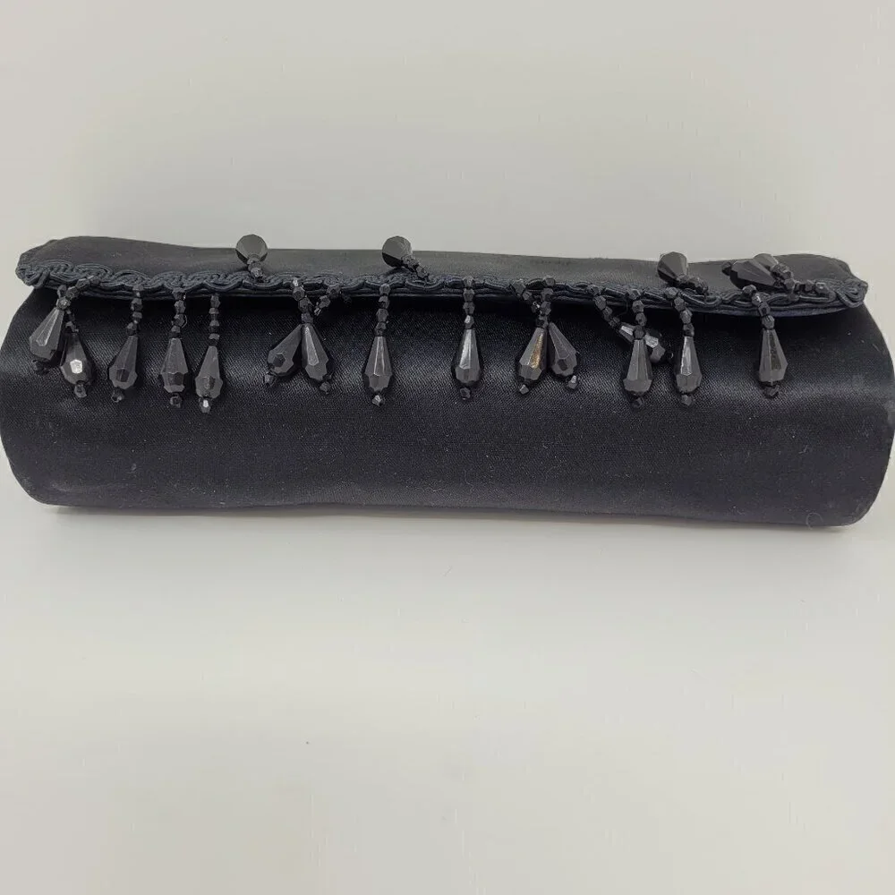 MAC Cosmetics Black Satin Beaded Fringe Clutch/Brush Holder